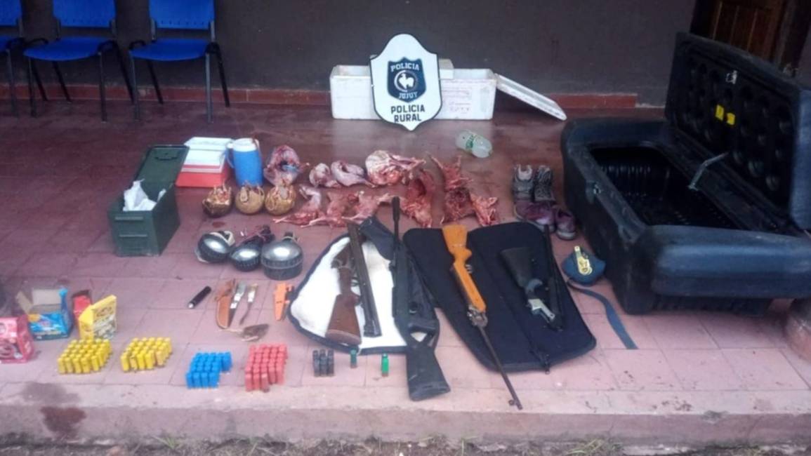 Caza furtiva: dos arrestados, armas y animales muertos secuestrados