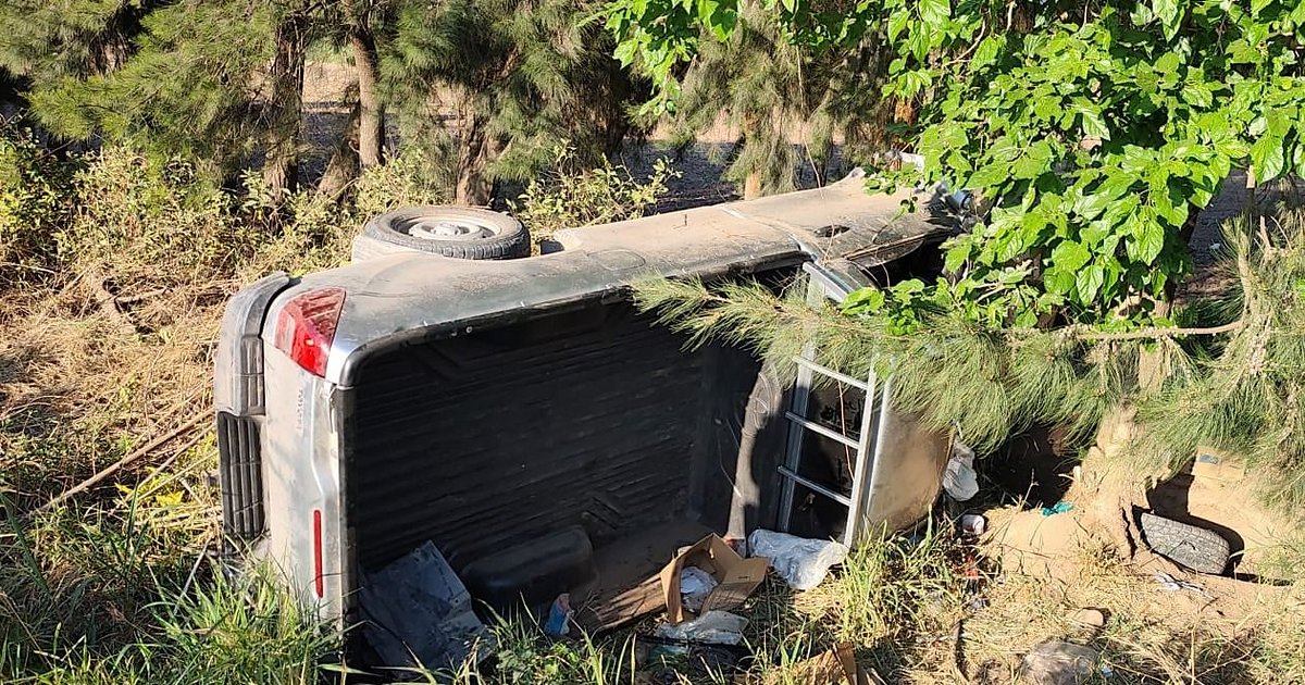 Una camioneta chocó con un árbol y volcó
